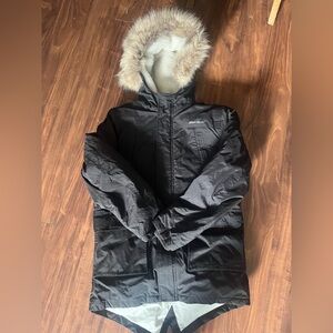 Eddie Bauer Black Kids Puffer Jacket with Fur Hood (New wo tag) 14-16 yrs